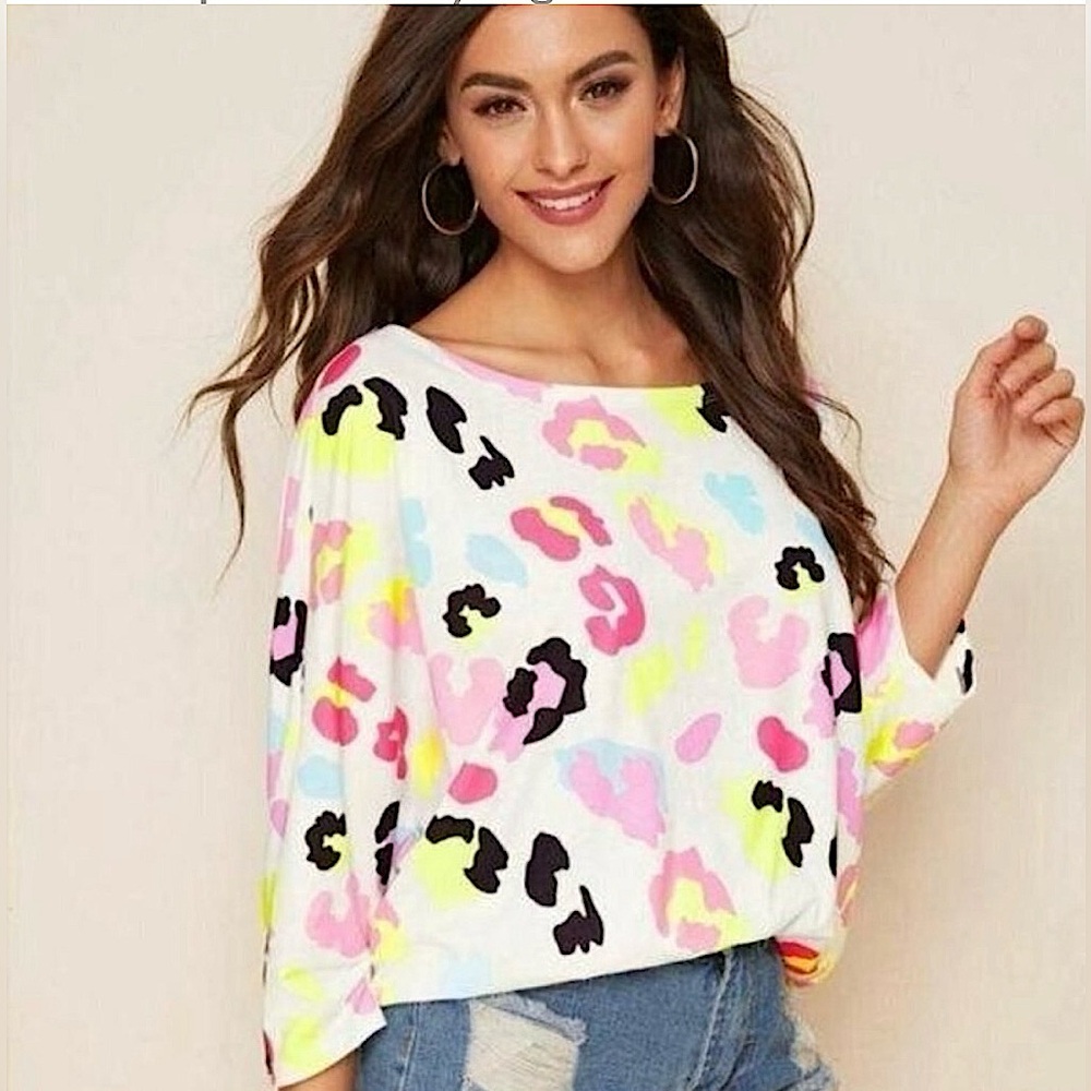 SHOULDER LEOPARD PRINT SWEATER STYLE SIZE M